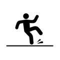 Slippery surface beware icon, Wet floor caution sign isolated on white background, Public warning symbol. Falling human