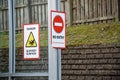 Slippery surface danger sign and no entry sign at car wash Royalty Free Stock Photo