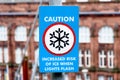 Slippery surface due to ice caution sign Royalty Free Stock Photo