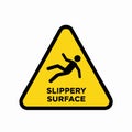 Slippery Surface Warning Sign - Yellow Triangle with Falling Person Icon Royalty Free Stock Photo