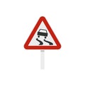 Slippery when wet road sign icon, flat style Royalty Free Stock Photo