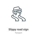 Slippy road sign outline vector icon. Thin line black slippy road sign icon, flat vector simple element illustration from editable Royalty Free Stock Photo