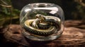 Slithery snake coiled up in its glass enclosure created with Generative AI Royalty Free Stock Photo