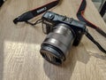 Sliven/Bulgaria - 4/26/2020:Black Canon EOS M. The First mirrorless camera of Canon.It has a solid build, with a magnesium alloy b