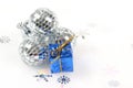 Sliver Glass Christmas Ornament with Blue Gift