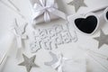 Sliver glitter happy birthday word with gift