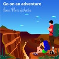 The slogan is forward to adventure. Girl and para-athlete travel in the mountains