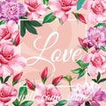 Slogan love will come soon light pink rose peony background