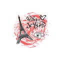 Slogan print t shirt design with photo camera, Eiffel Tower