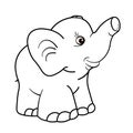 Animals, coloring book for kids. Black and white image, elephant. Royalty Free Stock Photo