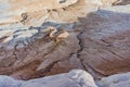 The slope of Mount Bokty from limestone and chalk deposits in the Kazakh steppe, the relief of the hillside Royalty Free Stock Photo