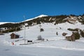 Slope and yellow gondolas in ski resort Serfaus Fiss Ladis in Au