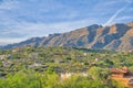 Sloped shrubland mountainside houses at Tucson, Arizona