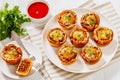 Sloppy joe cups on white plate, top view Royalty Free Stock Photo