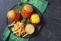 Sloppy Joe sandwiches with french Fries, top view Royalty Free Stock Photo