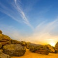 sloseup heap of huge stones in sandy desert at the sunset Royalty Free Stock Photo