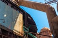 Sloss Furnaces National Historic Landmark, Birmingham Alabama USA, variety of shapes and textures, rust patina before blue sky