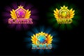 Slot icons. Bonus, scatter and wild. Vector Colorful jewelry stones. Awards with gems. Game asset for casino and UI