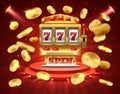 Slot machine banner. Casino gambling roulette online lottery jackpot 3D realistic gambling background. Roulette slot
