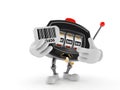 Slot machine character holding barcode Royalty Free Stock Photo