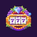 Slot machine with diamond and grapes. Casino 777 win flat illustration