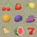 Slot machine fruits relief painting on generated knit ba