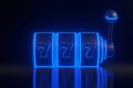 Slot machine with futuristic glowing blue neon lights on a black background Royalty Free Stock Photo