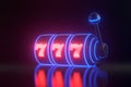 Slot machine with futuristic glowing red and blue neon lights on a black background Royalty Free Stock Photo