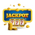 Slot machine lucky sevens jackpot concept 777. Vector casino game. Slot machine with money coins. Fortune chance jackpot