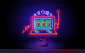 Slot machine is a neon sign. Collection of neon signs for a gaming machine. Game icons for casino. Vector Illustration Royalty Free Stock Photo
