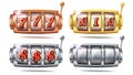 Slot Machine Set Vector. 777. Bingo Background Design. Spin Wheel. Fortune Jackpot. Golden, Silver, Bronze. Casino Royalty Free Stock Photo