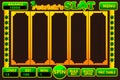 Slot machine UI for Game development. Complete slot menu with empty background and buttons in golden-green colors on the