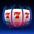 Slot machine wins the jackpot. 777 Big win casino concept Royalty Free Stock Photo