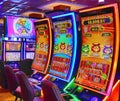 Slot machines in  casino onboard a cruise ship i Royalty Free Stock Photo