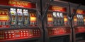 Slot machines row in a casino. Onliine casino and gambling concept background