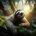 Sloth in the Amazon Rainforest, Brazil Made With Generative AI illustration