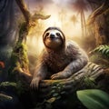 Sloth in the Amazon Rainforest, Brazil Made With Generative AI illustration