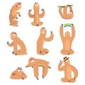 Sloth Animal Cute Cartoon Character Different Life Situations And Emotions Series Of Flat Cartoon Stickers Royalty Free Stock Photo