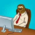 Sloth animal office worker pop art vector Royalty Free Stock Photo