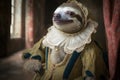 Sloth in baroque dress, concept of Laziness, created with Generative AI technology