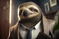 Sloth businessman in a suit. Generative ai