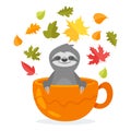 Sloth character sitting in cup