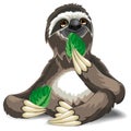 Sloth Cute Cartoon Eating Leaf