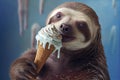 Sloth eating ice cream. Generative AI