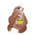 Sloth eating icon, cartoon style