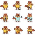 Vector illustration of Squirrel characters playing Football set