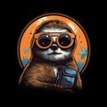 sloth gamer glasses tshirt design mockup printable cover tattoo isolated vector illustration art