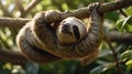 Cute Three-Toed Sloth Hanging from a Branch in the Lush Rainforest Canopy Royalty Free Stock Photo