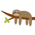 Sloth hanging on tree branch leaf. Cute cartoon kawaii funny lazy baby character. Wild joungle animal collection. Kids education. Royalty Free Stock Photo