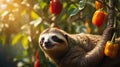 Adorable Three-Toed Sloth Hanging on a Pepper Plant in the Rainforest Royalty Free Stock Photo